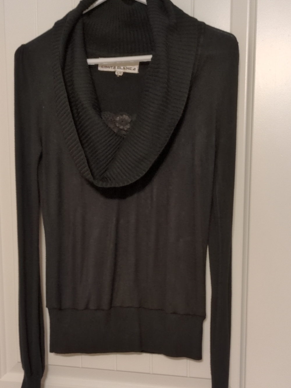 Costa Blanca Black Ribbed Shawl-Collar Cowl Sweater